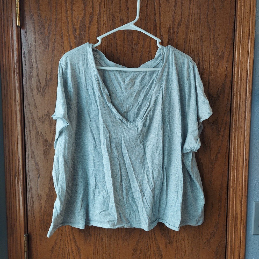 Light Gray V-Neck Women's Cropped Top 3x  Basic